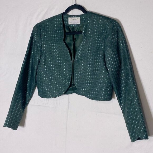 Vintage Longhorn Green Gold Western Cropped Open Front Jacket L - Picture 2 of 10